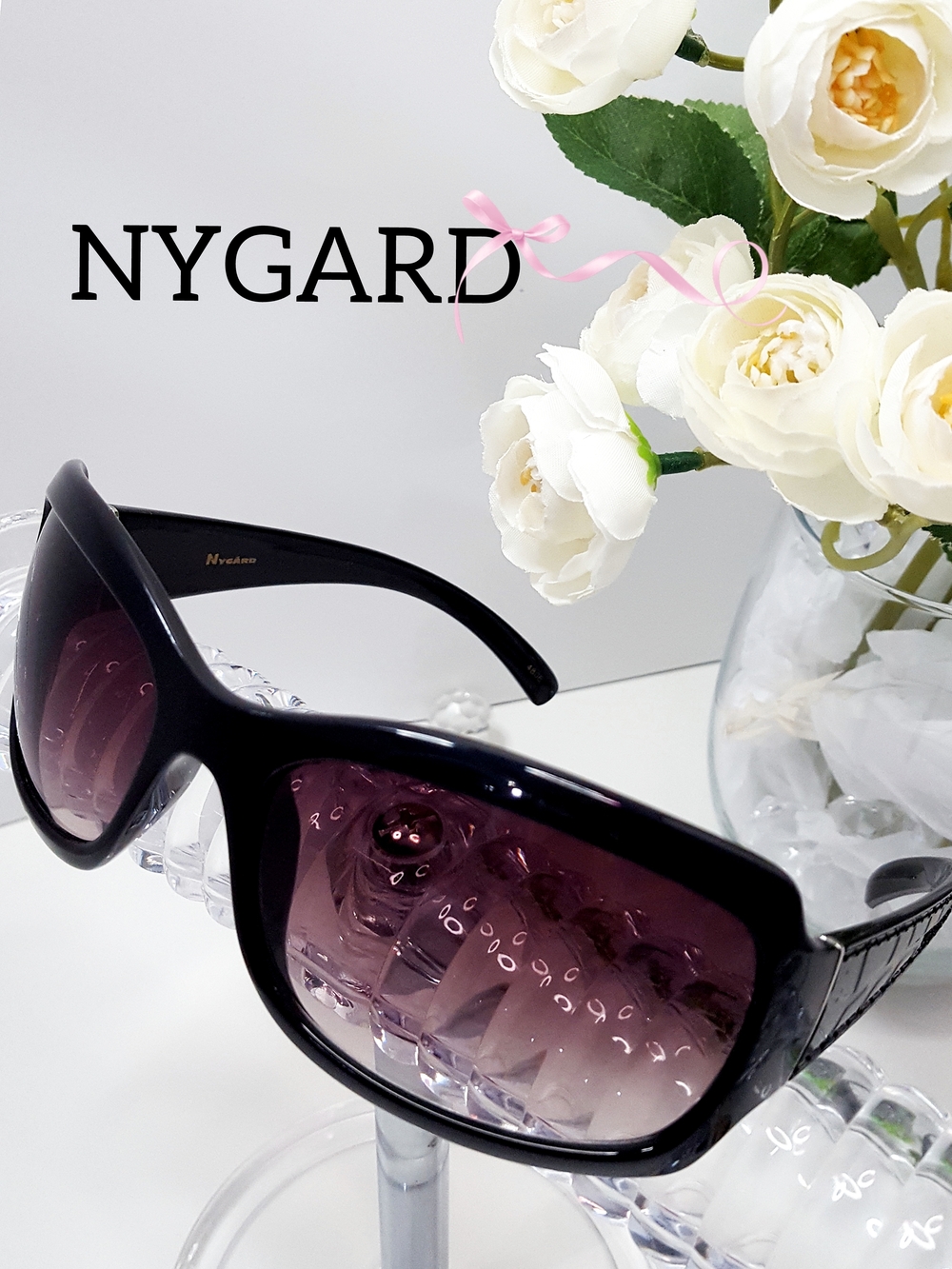 Y2K🔥Nygard💋Women’s Oversized Black Sunglasses w/Purple Gradient Lenses